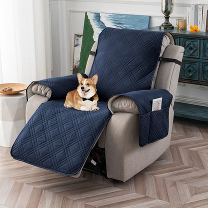 Waterproof Recliner Chair Cover Non-Slip Slipcover with Pocket – 5-Layer Quilted Furniture Protector for Pets, Washable, Easy Install, Elastic Straps – 9 Colours Including Black, Grey & Beige