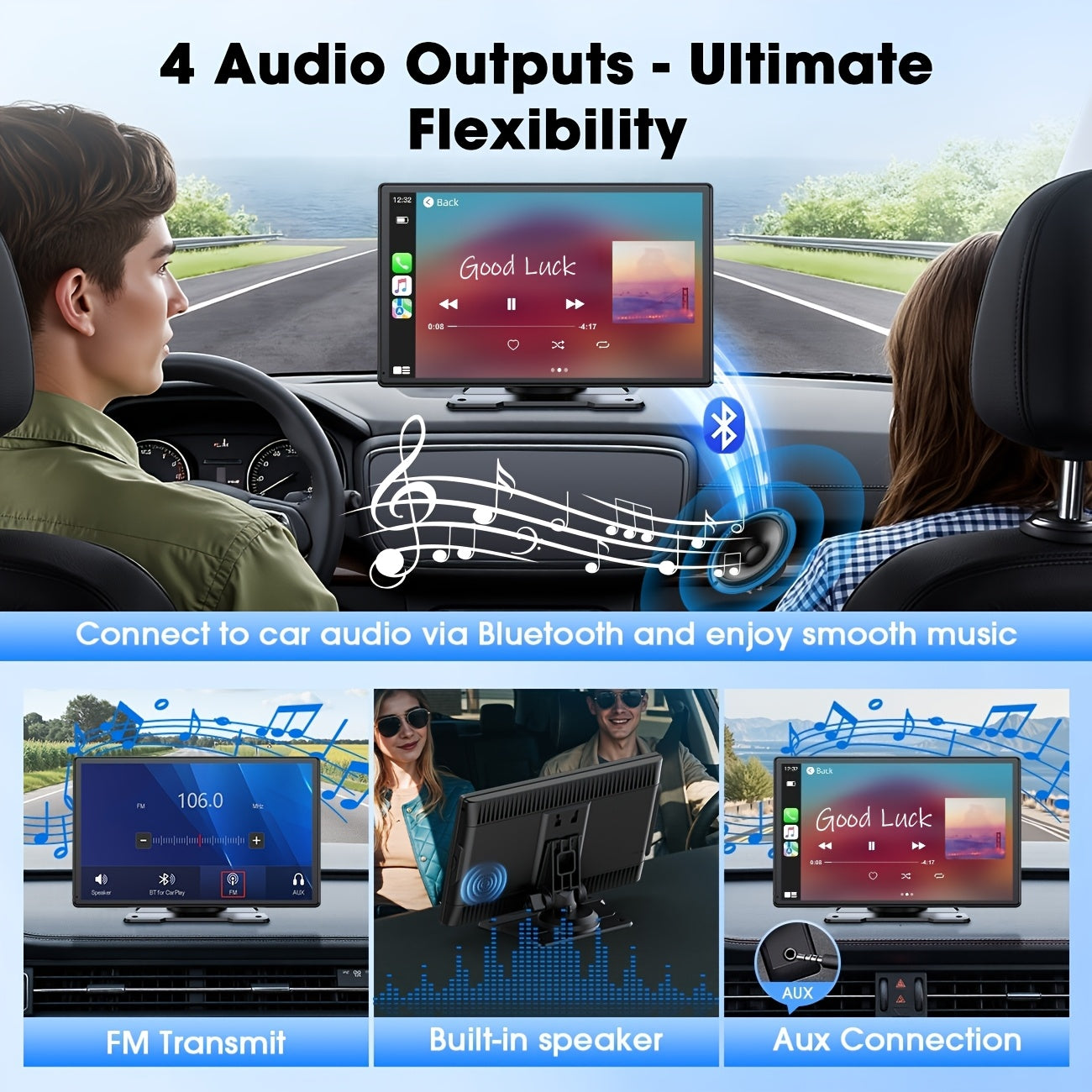 LAMTTO 9'' Carplay Screen for Car, Compatible with Carplay & Android Auto, Portable Carplay Screen with 1080P Backup Camera, Mirror Link, Bluetooth, GPS Navigation, Voice Assistant, FM, AUX, Airplay