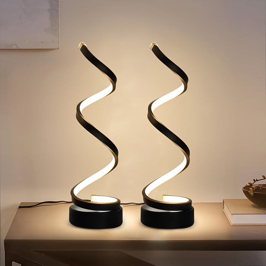 Spiral LED Table Lamp Dimmable – Push Button Desk Light with Metal Base for Bedroom, Living Room, Office & Coffee Shop Décor – Unique Birthday, Christmas & Valentine’s Gift (1pc or 2pcs)