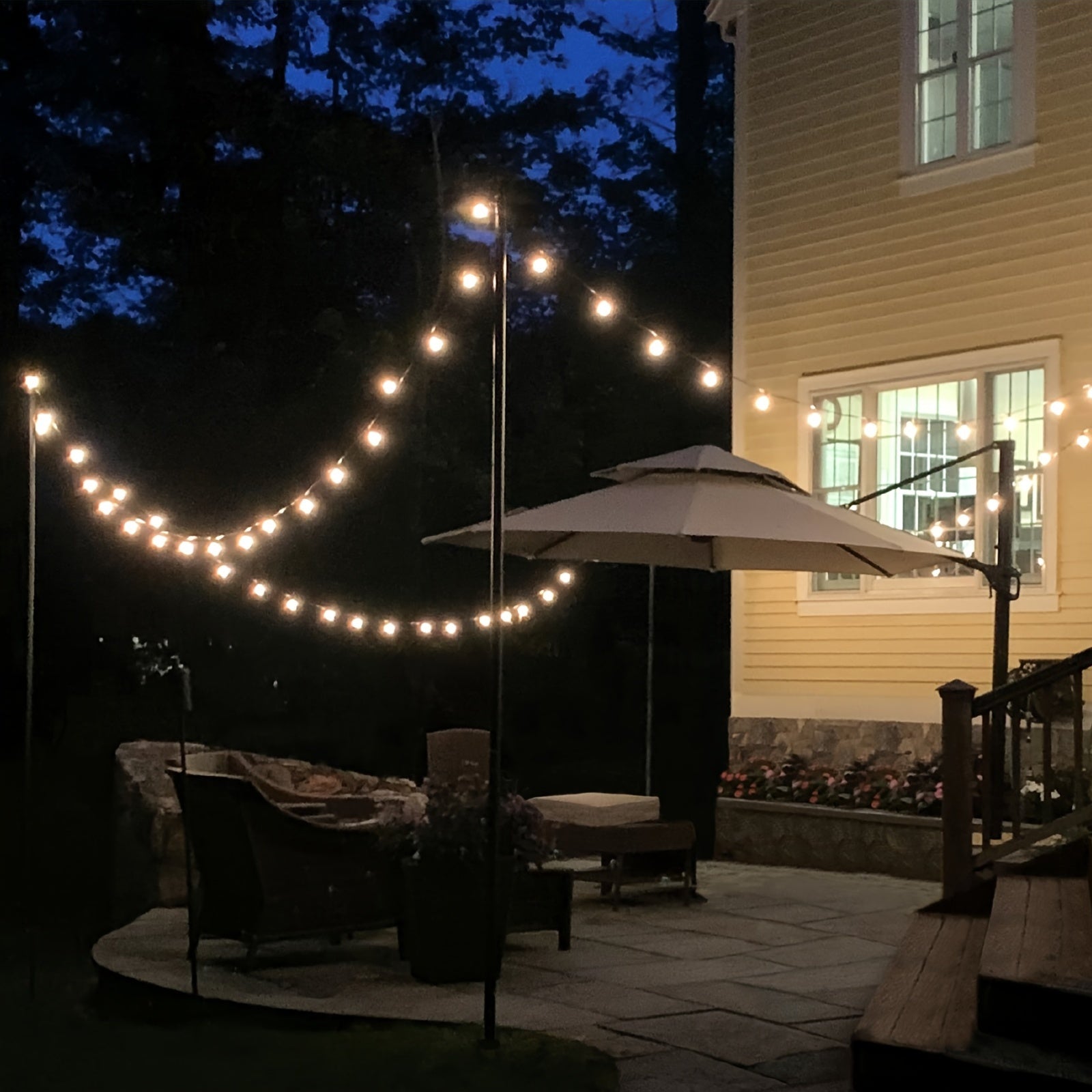 String Light Poles for Outside Thickened Metal Hanger Pole with Fork - Outdoor Lighting Post for Patio, Garden, Backyard, Yard & Front Porch Decor, 2, 4, 6 or 8 Pack