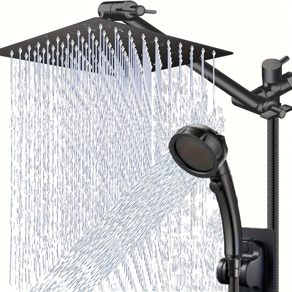 Shower Head Combo - 8/10-inch High-pressure Rain Shower Head - with 9-inch Adjustable Extension Arm And 3-setting Hand-held Showerhead - for A Powerful Spray to Cope with Low Water Pressure - with A 59-inch Long Hose