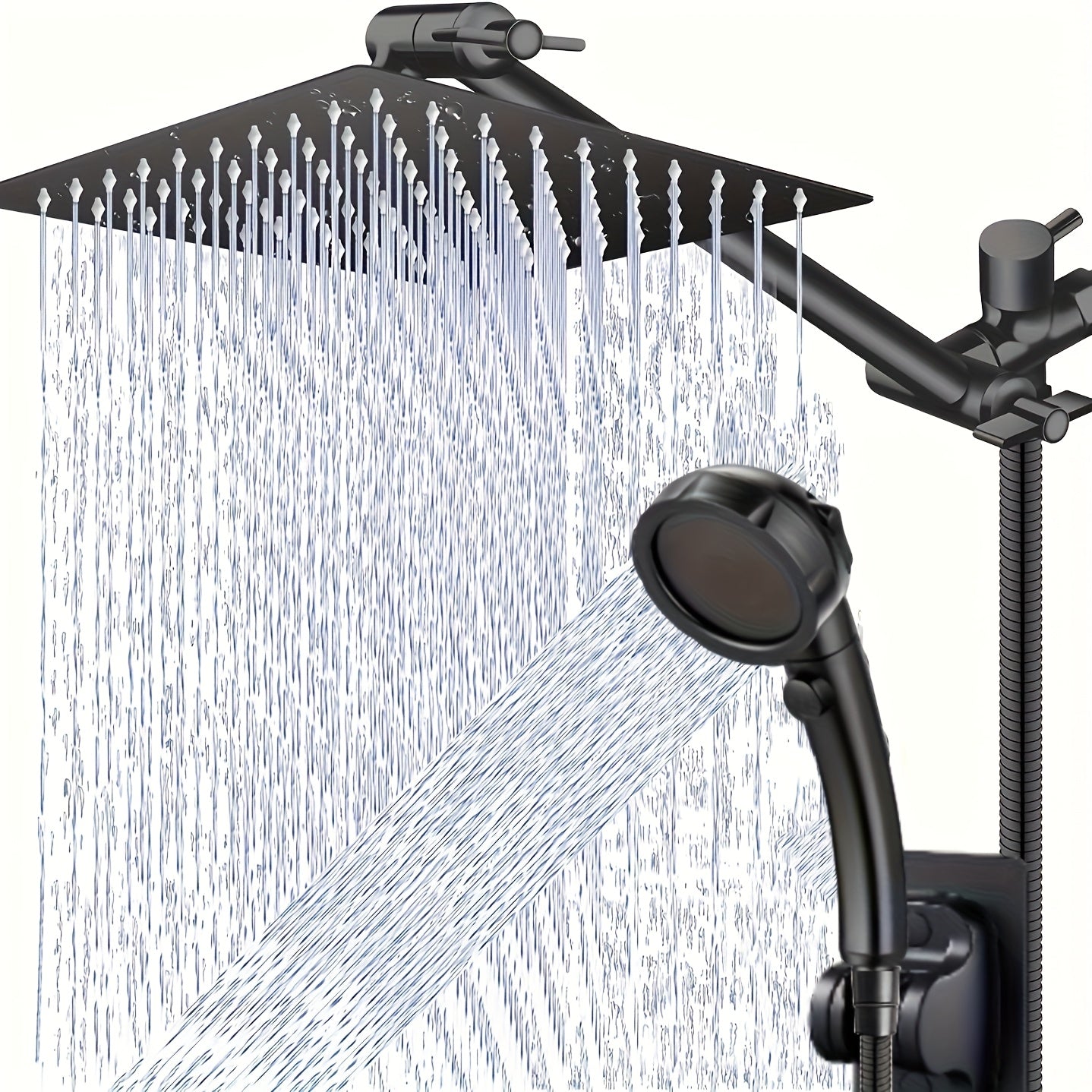Shower Head Combo - 8/10-inch High-pressure Rain Shower Head - with 9-inch Adjustable Extension Arm And 3-setting Hand-held Showerhead - for A Powerful Spray to Cope with Low Water Pressure - with A 59-inch Long Hose