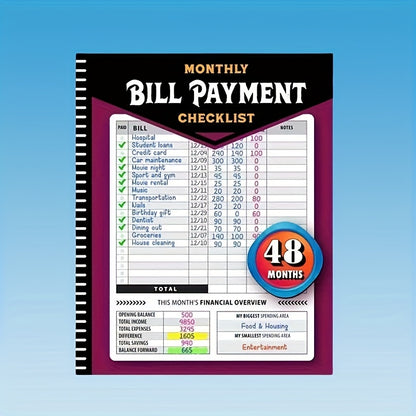48-Month Bill Payment Planner & Financial Organizer – Monthly Household Budget Tracker, 4-Year Expense Log Book, Paper Notebook for Home Finance Management