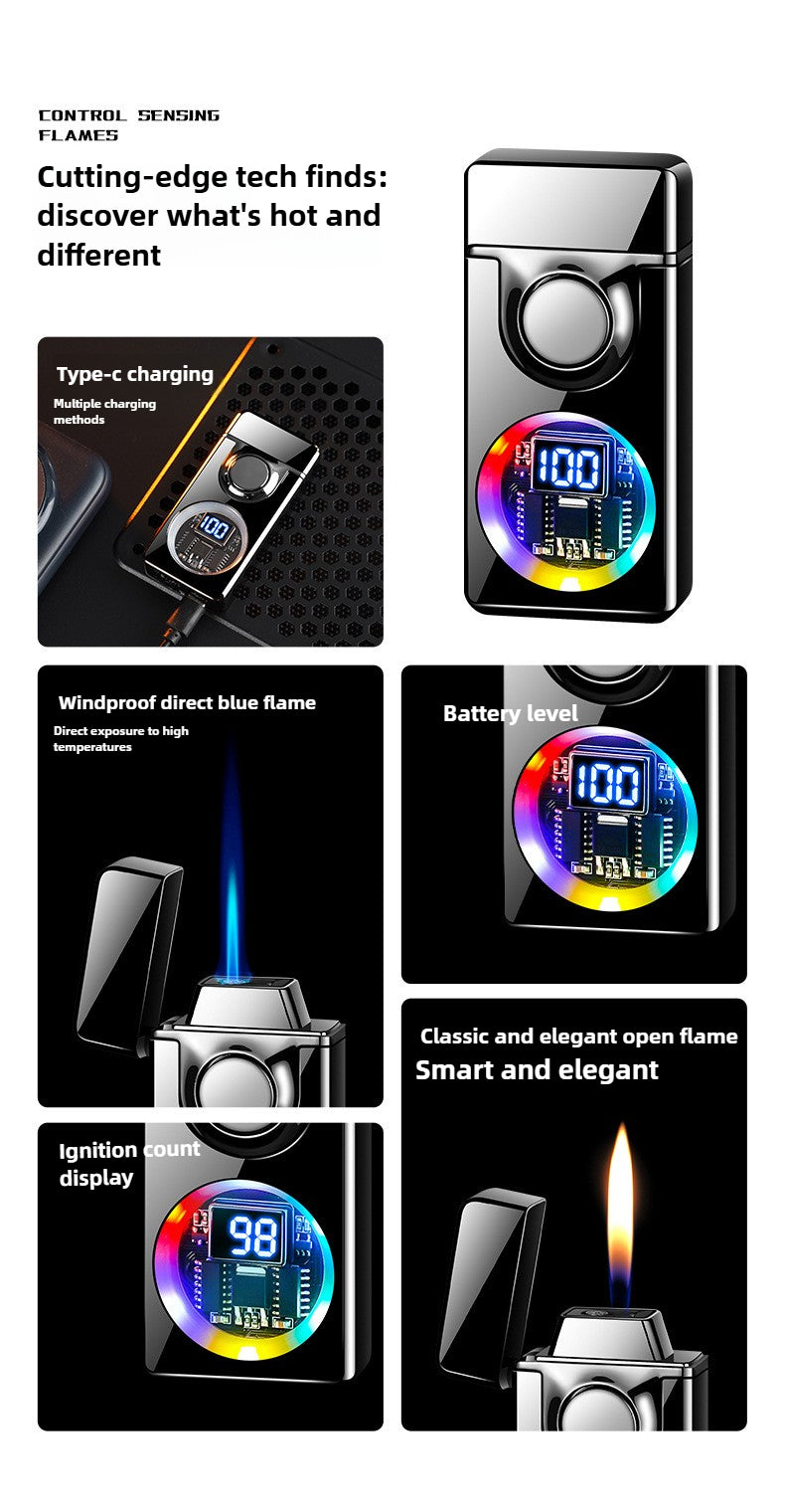 BNMQ 2025 Intelligent Voice Control Butane Lighter, 5 Ignition Modes, Visible Transparent Window, Portable Metal Flip Induction Lighter