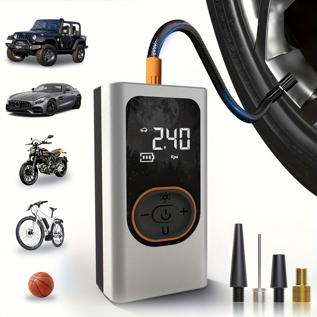 Tire Inflation Pump Portable Air Compressor -150 PSI Automotive Tire Pump with Pressure Gauge And LED Light, Wireless One-Click Intelligent Tire Pump Suitable for Cars, Bicycles, And Motorcycles