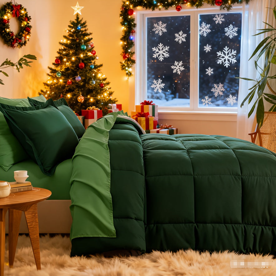 7pcs Luxurious Reversible Bedding, Soft Microfiber, Lightweight, Breathable, Easy to Care for - Includes Comforter, Flat Sheet, Fitted Sheet, And Pillowcases, Perfect As Gifts for The Family, Suitable for All Seasons