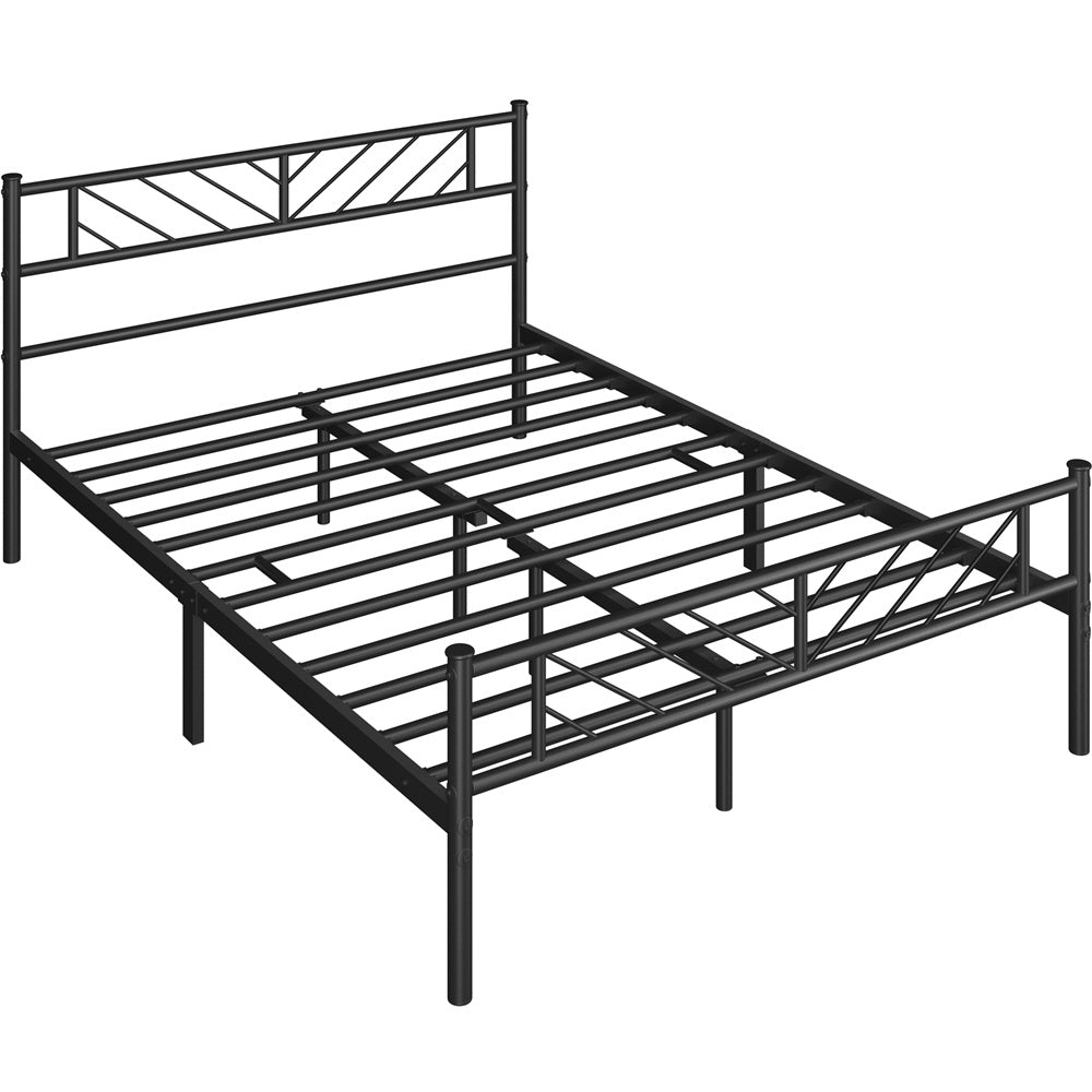 ALDEN DESIGN Bed Frame, Metal Platform Bed Frame, Minimalist Metal Platform Bed with Arrow Design Headboard and Footboard, metal bed foundation, Underbed Storage for Luggage, Shoes, Bags, No Box Spring Needed, White/Black, Twin/Full/Queen Size