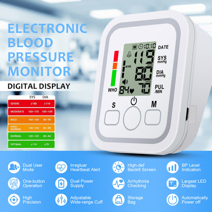 Portable Upper Arm Blood Pressure Monitor with Voice Reports & Hypertension Alert – Large LCD Display, One-Touch Operation, 2×99 Memory, Adjustable Cuff, Home & Travel BP Monitor for Seniors & Pregnant Women