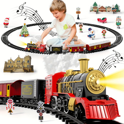 Electric Train Set for Kids with Lights & Sound – Steam Locomotive Engine with Tracks, Classic Christmas Birthday Toy Gift for Boys and Girls
