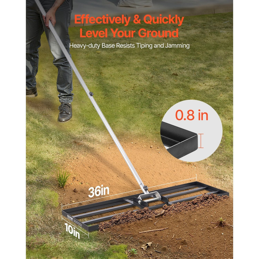 VEVOR 10x30/36/48in Lawn Leveling Rake 83.9 in Adjustable Handle for Yard Golf Court
