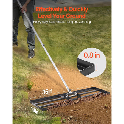 VEVOR Lawn Leveling Rake Q235 Carbon Steel – 10x30/36/48in Blade, 83.9in Adjustable Handle, 180° Rotating, 11.9 lbs, Leveling Tool for Yard Lawn Golf Course Farm Garden | Canada