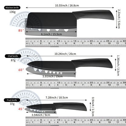 Black Knife Set with Sharpening Block Stainless Steel – Dishwasher Safe Kitchen Utensils Including Chef Knife, Utility Knife, Peeler & More – Sleek Black Design for Home Kitchen