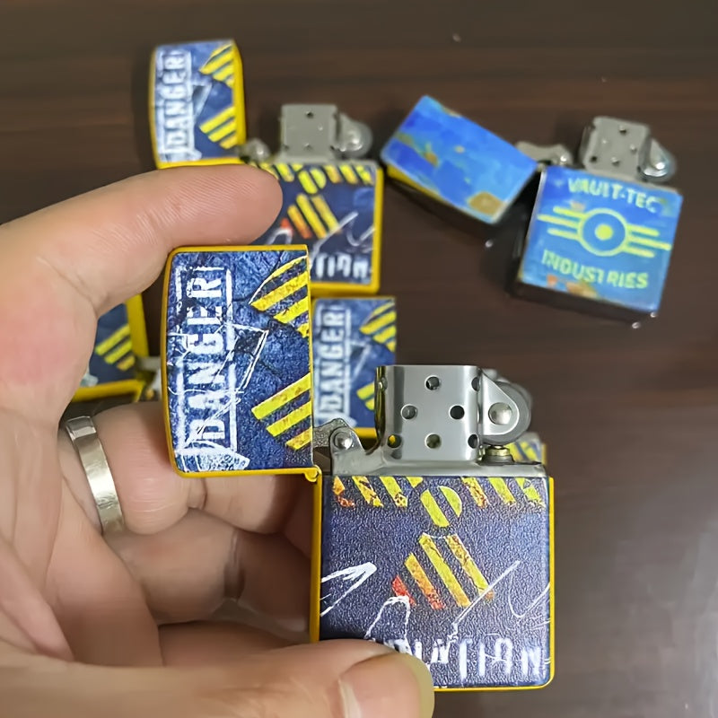 Retro Windproof Lighter – Vault Tech Industries Radiation-Themed Metal Lighter Case, Steel Wheel Ignition, Collectible Gift for Men & Women, Gaming & Retro Enthusiasts (Fuel-Free)