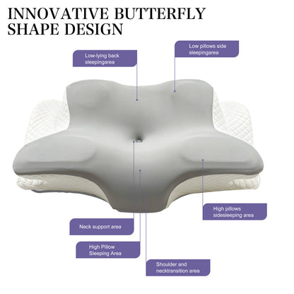 Memory Foam Cervical Neck Pillow Butterfly Shaped Orthopedic Slow Rebound, Ergonomic Neck Support for Back Side Stomach Sleepers – Neck & Shoulder Pain Relief Pillow