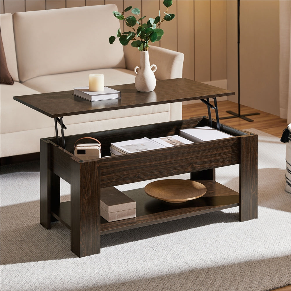 ALDEN DESIGN 38 Inch Lift Top Coffee Table with Hidden Compartment and Open Shelf Space-Saving Multi-Functional Storage Coffee Table for Small Apartment Living Room Reception Room Home Office White Gray Espresso Canada
