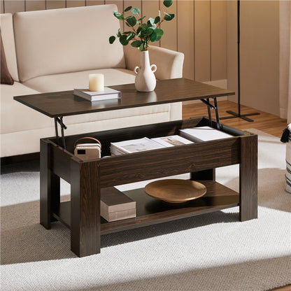 ALDEN DESIGN 38 Inch Lift Top Coffee Table with Hidden Compartment and Open Shelf Space-Saving Multi-Functional Storage Coffee Table for Small Apartment Living Room Reception Room Home Office White Gray Espresso Canada