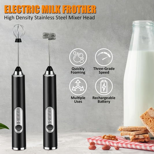 Mini Hand Mixer, Household Cordless Electric Hand Mixer, USB Rechargable Handheld Egg Beater with 2 Detachable Stir Whisks with 3 Speed Modes for Kitchen Baking