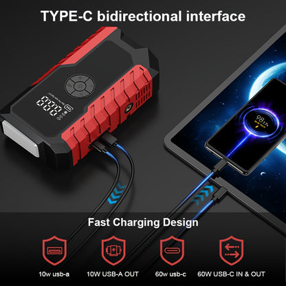 5000A Peak Car Jump Starter 10000mAh with Optional 150PSI Air Pump, LED Light & Digital Display, 12V Emergency Battery Booster for Trucks, SUVs, Motorcycles & Snowmobiles – Type-C USB Output