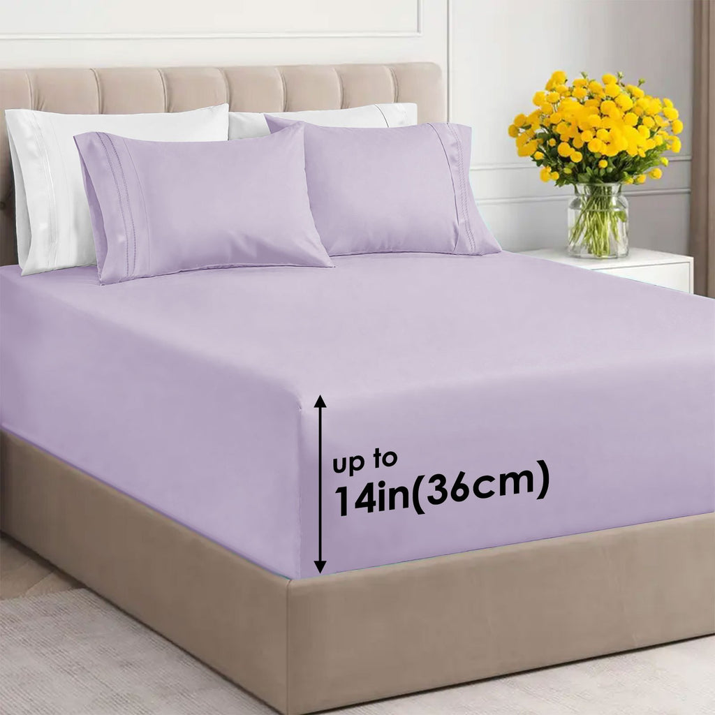 3/4pcs 14 Inch Deep Pocket Sheet Set – Lightweight, Breathable and Cooling – Wrinkle and Fade Resistant, Hotel Luxury–Ideal for Home, Dorms and Cool Summer Nights – Great Fall Winter Gift – Pillowcase, Flat Sheet, Fitted Sheet, Twin Full Queen King