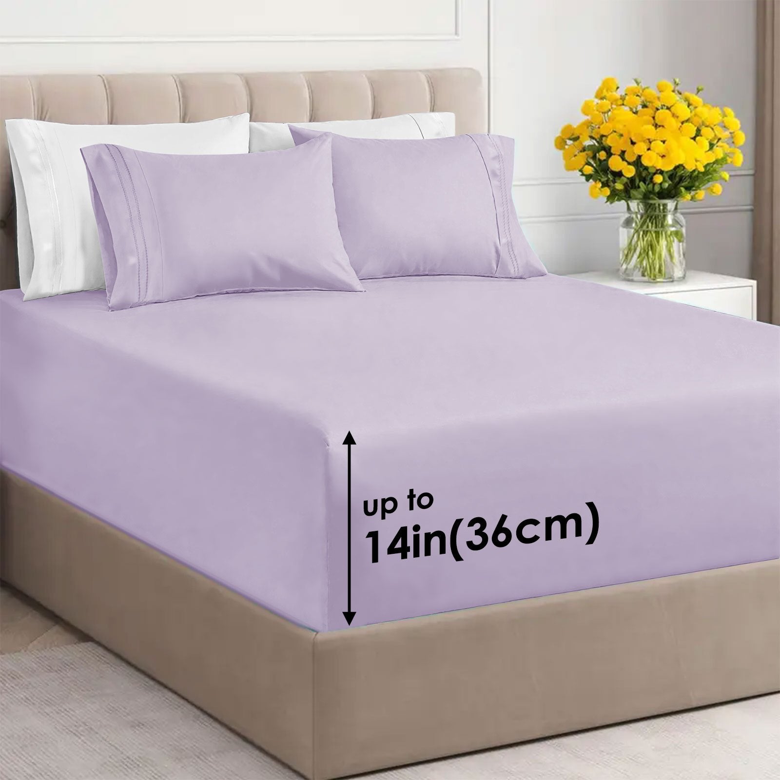 3/4pcs 14 Inch Deep Pocket Sheet Set – Lightweight, Breathable and Cooling – Wrinkle and Fade Resistant, Hotel Luxury–Ideal for Home, Dorms and Cool Summer Nights – Great Fall Winter Gift – Pillowcase, Flat Sheet, Fitted Sheet, Twin Full Queen King