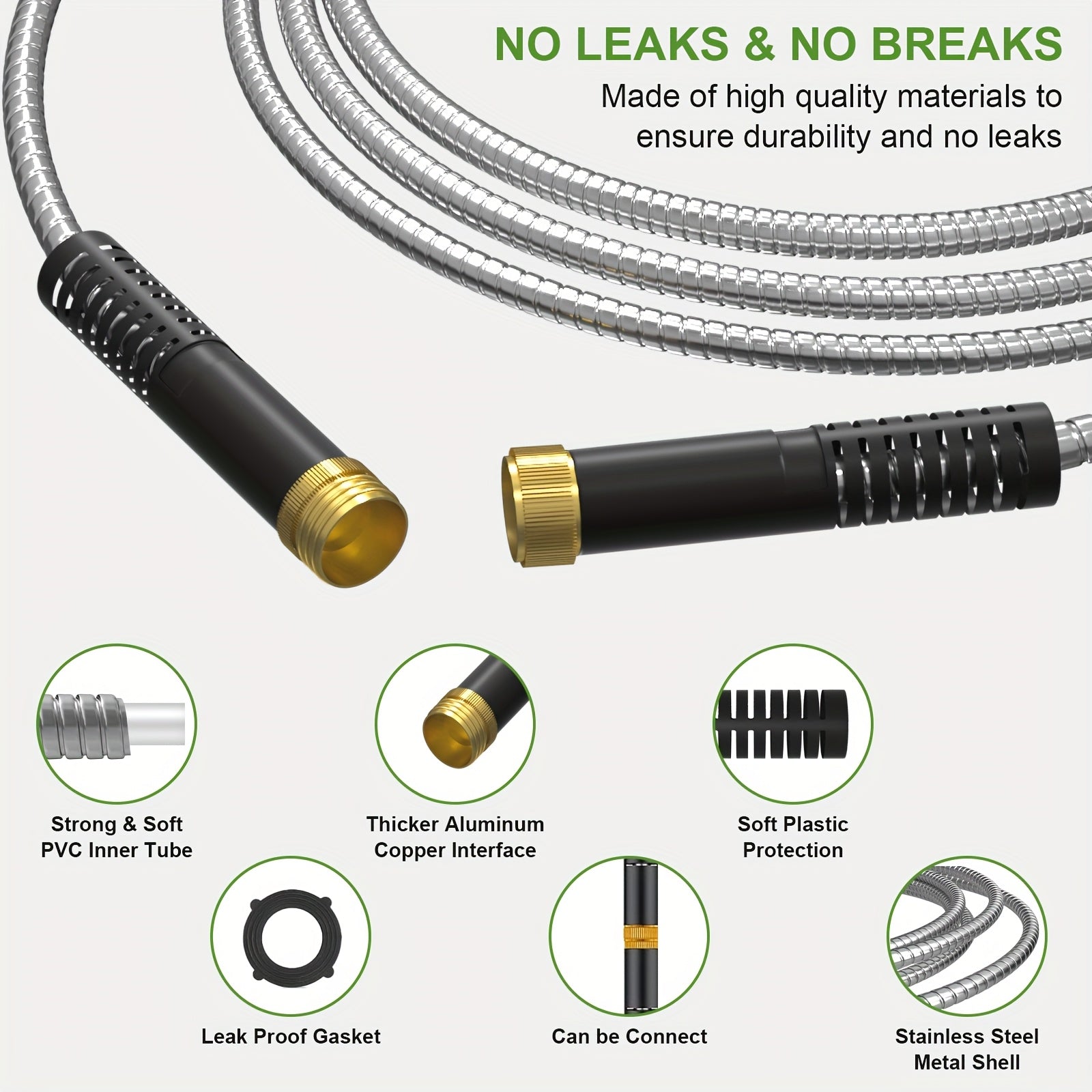 VyGrow 50ft Heavy-Duty Stainless Steel Garden Hose - Puncture-Proof, No-Kink Flexible Design with 10-Function Nozzle for Yard, Lawn, Car Wash, Pet Cleaning & Outdoor Cleaning