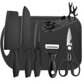 7pcs Black Professional Chef Knife Collection, Extremely Sharp Knives with Universal Block, Rust-Resistant Stainless Steel Kitchen Knife Holder, Ergonomic Design