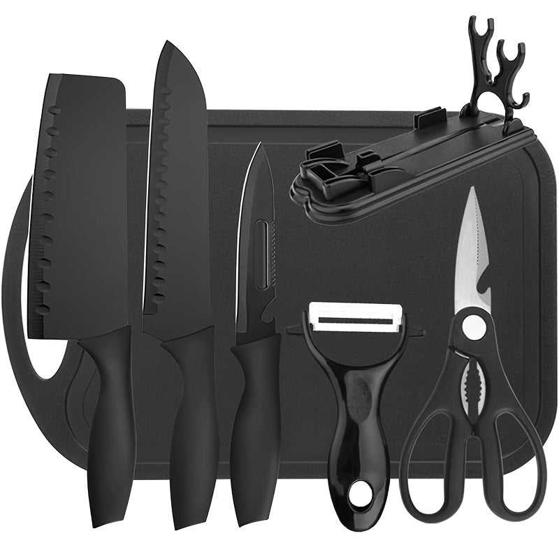 7-Piece Black Chef Knife Set with Block – Extremely Sharp Rust-Resistant Stainless Steel Kitchen Knives, Ergonomic Handle, Universal Knife Holder