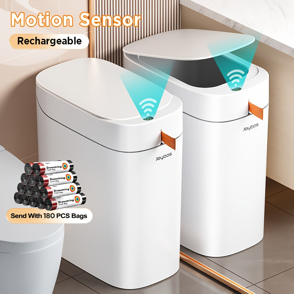 Touchless Smart Trash Can with Motion Sensor, Quiet-Close Lid & Auto Bag Expanding Fan, Rechargeable Waste Bin for Kitchen, Bathroom, Office & Bedroom – Includes 90/180 Trash Bags, 1pc or 2pcs