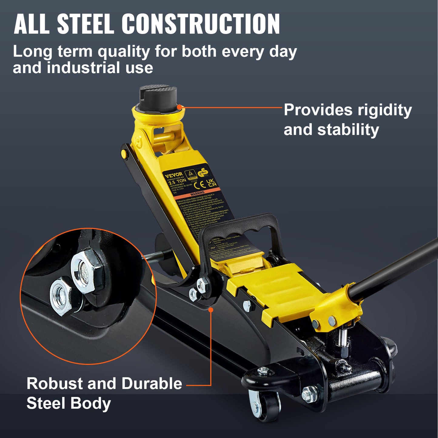 2.5 Ton Low Profile Floor Jack Heavy Duty Steel with Single Piston Hydraulic Pump, 3.35"-14.96" Lift Range, Fits Cars Trucks SUVs – VEVOR