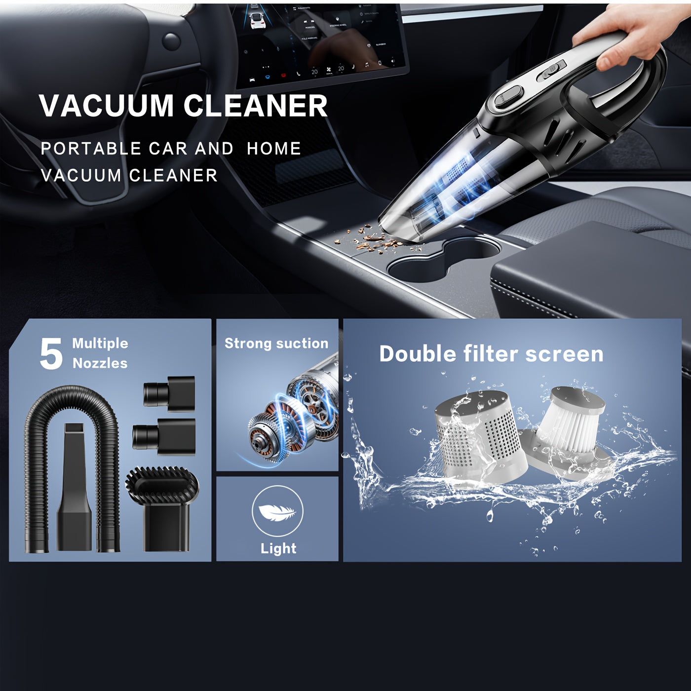 Car Vacuum Cleaner, 6000PA Super Strong Suction Power Handheld Vacuum Cleaner, 2000Mah, Low Noise, with Five Matching Additions, Suitable for Car Interior, Home And Pet Cleaning, Ladies' Car Additions Pink Girl Car Supplies Gift