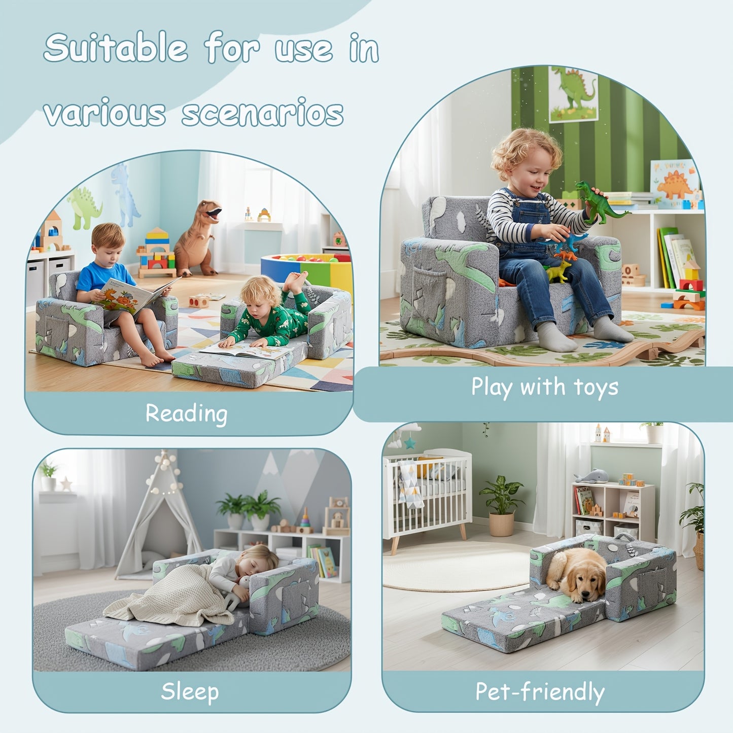 Kids Sofa Bed Chair Foldable Plush Lounger 2-in-1 Convertible Toddler Couch with Armrest Machine Washable Stackable Multipurpose Furniture for Bedroom Playroom Living Room Nursery Canada