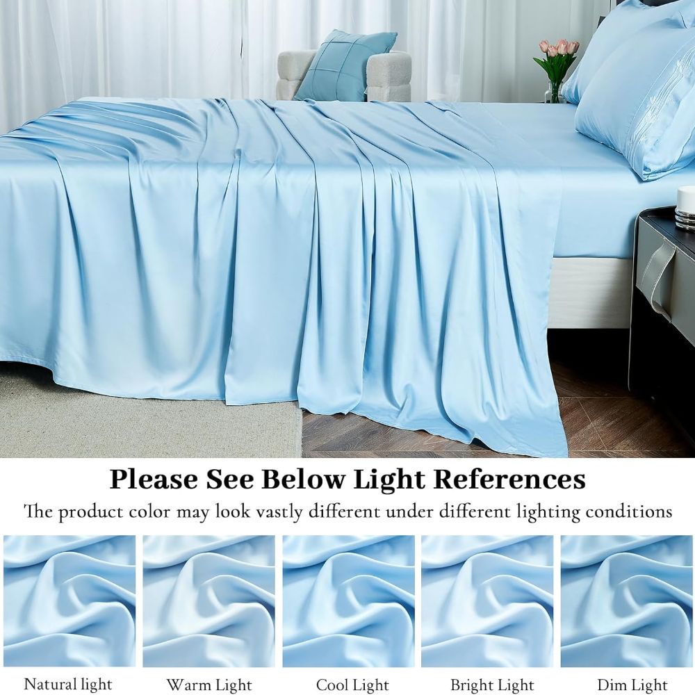Classic 100% Bamboo-Derived Rayon Sheets - 3/4pcs Queen Sheet Set 16'' Extra Deep Pockets-Soft, Cooling, Bamboo Sheet Sets|Bedding Sheets Queen Size|Bedding Sheets & Pillowcases Twin Ful Queen King Cooling Bed Sheets for Hot Sleepers&Night Sweats
