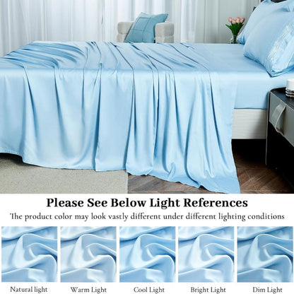 100% Bamboo Rayon Bed Sheets 3/4pcs Set with 16" Extra Deep Pockets – Soft Cooling Bedding for Hot Sleepers & Night Sweats, Twin Full Queen King Size