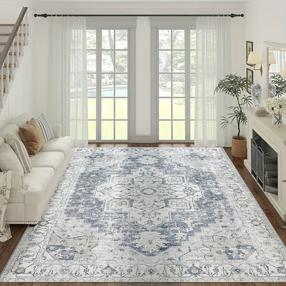 JINCHAN 8x10 Washable Vintage Floral Area Rug – Boho Retro Thin Accent Carpet for Living Room, Bedroom, Kitchen & Farmhouse, Multiple Colours | ShopVora CA