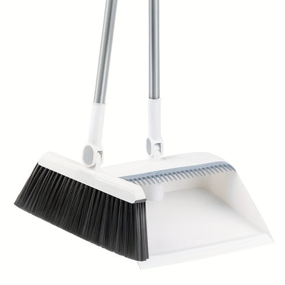 Broom and Dustpan Set 2pcs Rotatable Foldable Magnetic – Soft Bristle Non-Stick Household Sweeping Set for Pet Hair Living Room Bedroom | Orange & White