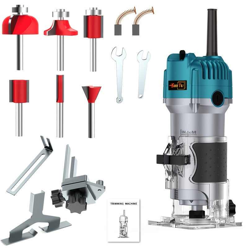 Wood Edge Trimming Machine Kit 800W 35000RPM – Compact Wood Router with Edge Guide & Roller Guide for Precision Trimming, Carving & Woodworking, Includes Milling Cutter Accessories