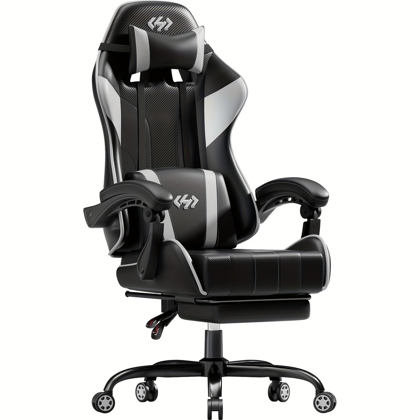 6-Point Support Gaming Chair with Pocket Springs and Adjustable Lumbar Headrest - 135 Degree Recline Faux Leather Office Gaming Seat Footrest Linkage Armrest 300 lb Canada