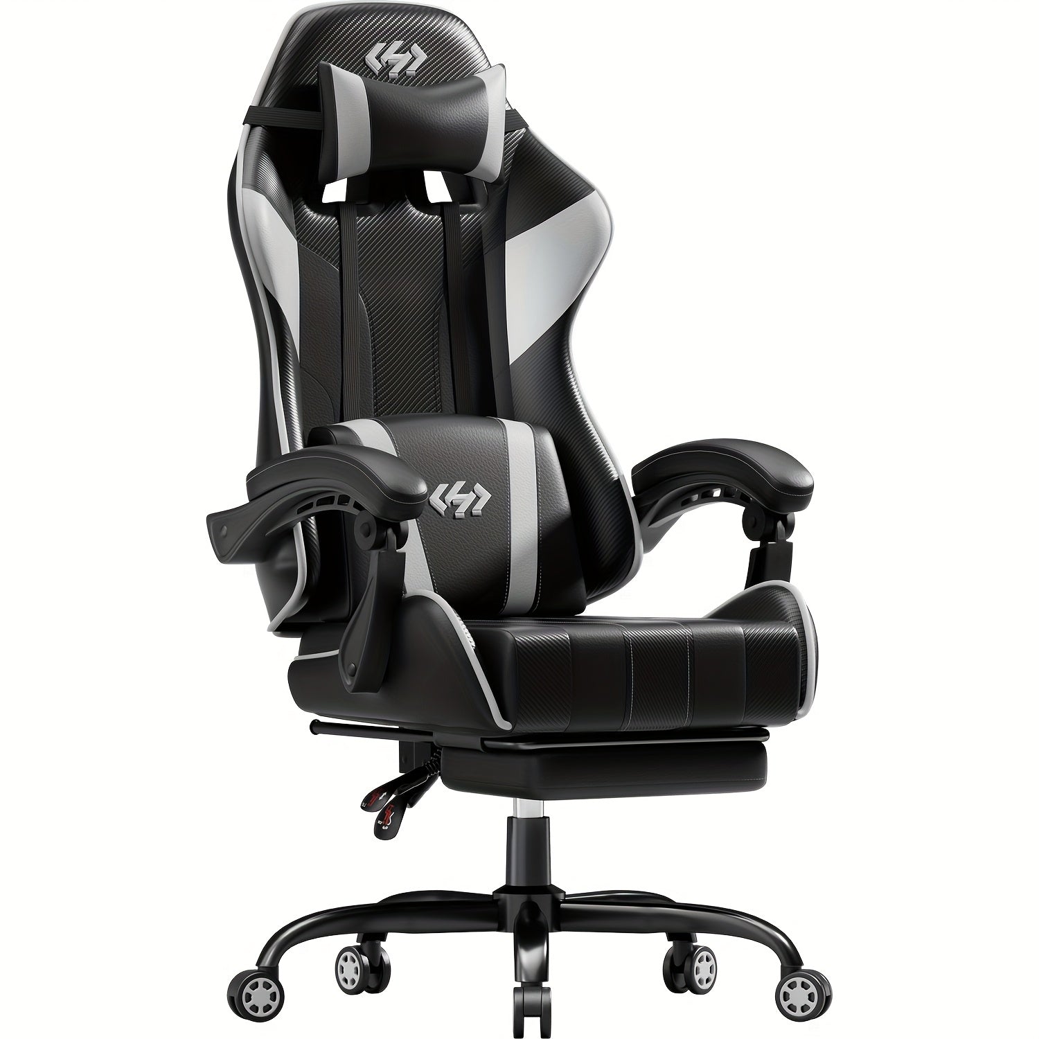 6-Point Support Gaming Chair with Pocket Springs and Adjustable Lumbar Headrest - 135 Degree Recline Faux Leather Office Gaming Seat Footrest Linkage Armrest 300 lb Canada