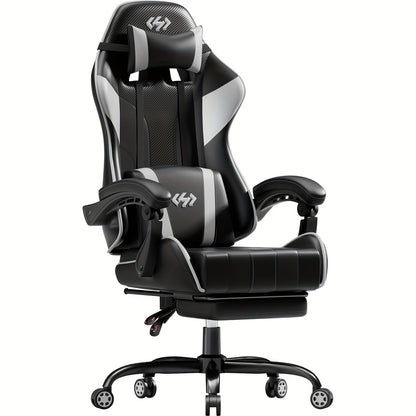 6-Point Support Gaming Chair with Pocket Springs and Adjustable Lumbar Headrest - 135 Degree Recline Faux Leather Office Gaming Seat Footrest Linkage Armrest 300 lb Canada