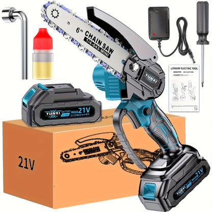 Auto-Tension 6-Inch Cordless Chainsaw with Auto Oiler & Battery Charger – Handheld Electric Mini Chainsaw for Branch Trimming Yard Garden Home, Gift for Men Fathers Husbands, 1-2 Battery Options