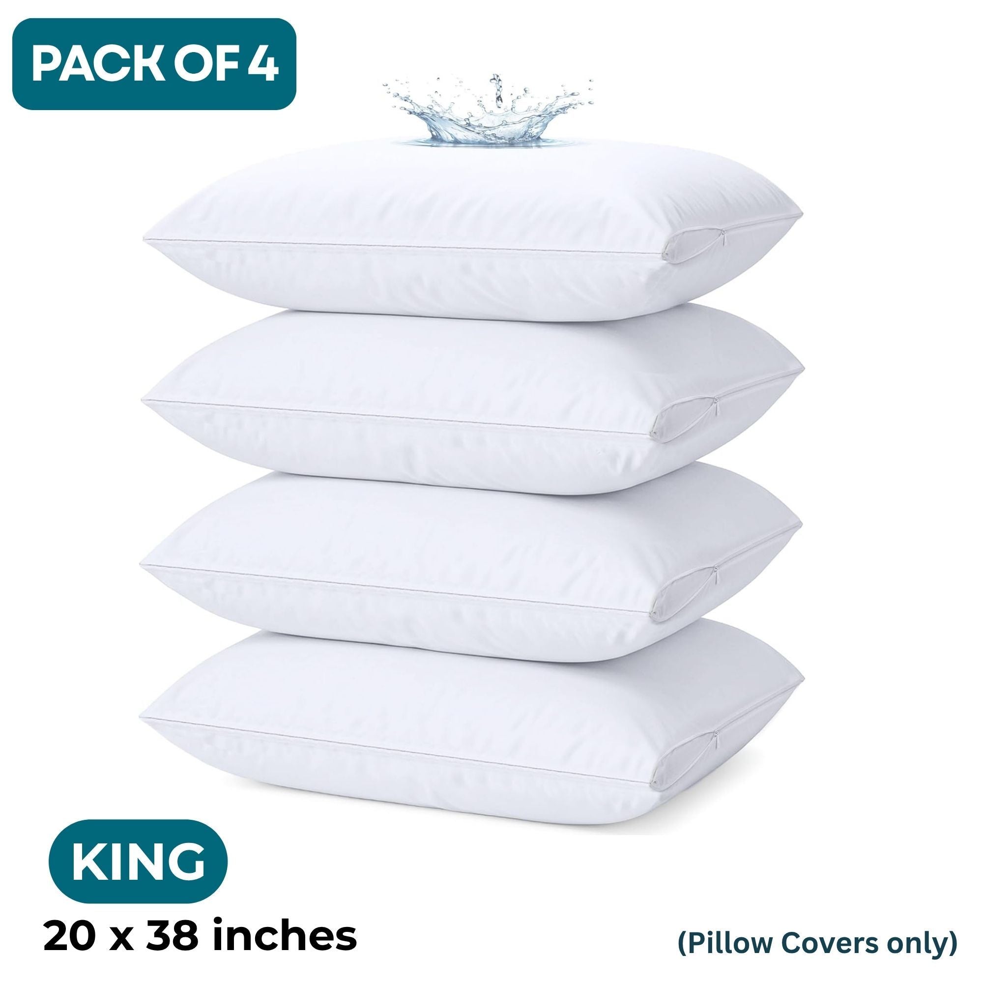 4-Pack Waterproof Zippered Pillow Protectors – Soft Noiseless Microfiber Pillow Encasements, Breathable & Machine Washable, Protects Against Dust, Dirt & Moisture – Queen & Standard Size