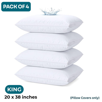 4-Pack Waterproof Zippered Pillow Protectors – Soft Noiseless Microfiber Pillow Encasements, Breathable & Machine Washable, Protects Against Dust, Dirt & Moisture – Queen & Standard Size