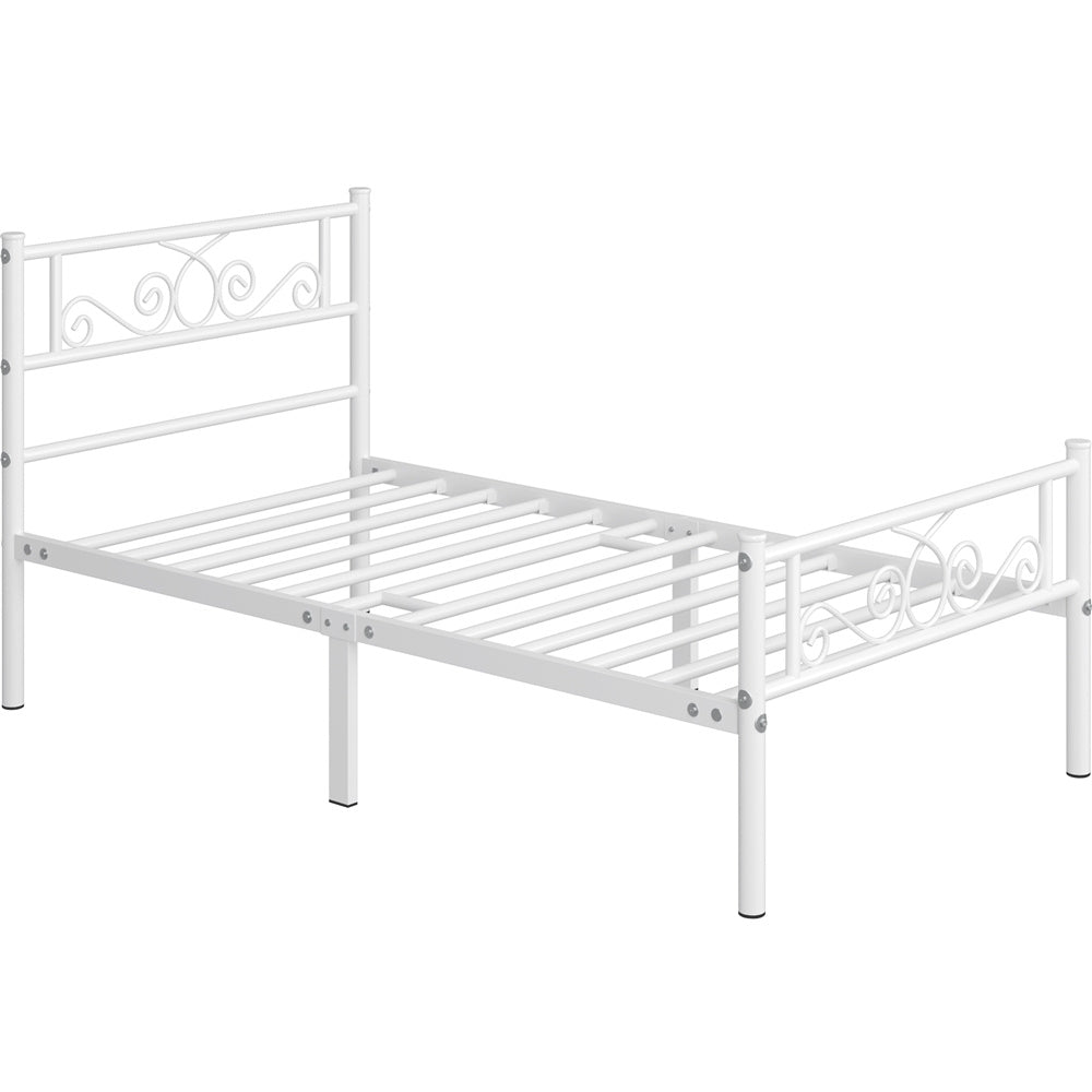 ALDEN DESIGN Bed Frame Metal Platform Bed, Space Saving Metal-Framed Bed, Iron Bed Foundation, Graceful Scroll Metal-Framed Bed, Platform Bed with Headboard and Footboard for Bedrooms, Guestrooms, Dormitories, Black/White/Silver, Twin/Full/Queen Size