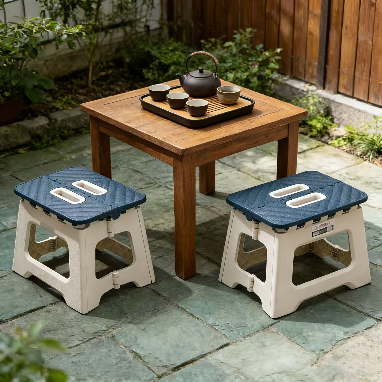 Portable Folding Stool Heavy-Duty Compact Lightweight – Non-Slip Square Plastic Stool with Carry Handle for Camping Hiking BBQ Fishing Outdoor Use