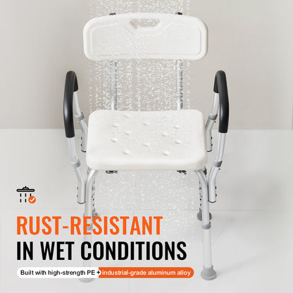 Shower Chair for Elderly & Disabled with Adjustable Height – Non-Slip Bathtub Bench Seat, 350/500 LBS Capacity, Aluminum Alloy, Shower Head Holder & Storage Bag Included, Optional Handrails | VEVOR