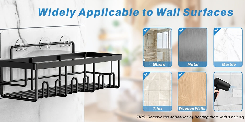 Shower Caddy Organizer, 5-Pack Adhesive Rustproof Stainless Steel Shower Shelves with Soap Holder, No Drilling Shower Storage Rack for Family Renters Bathroom, Random Color Properties to Choose, Shower Caddies