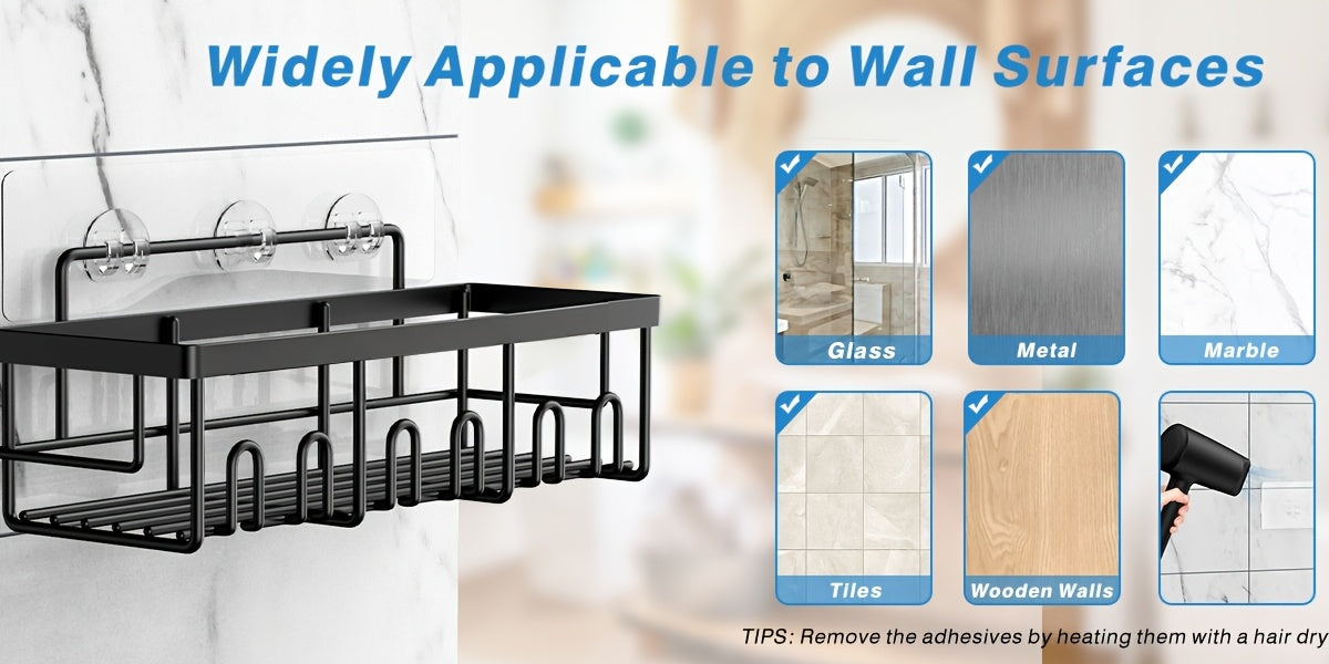 Shower Caddy Organizer, 5-Pack Adhesive Rustproof Stainless Steel Shower Shelves with Soap Holder, No Drilling Shower Storage Rack for Family Renters Bathroom, Random Color Properties to Choose, Shower Caddies