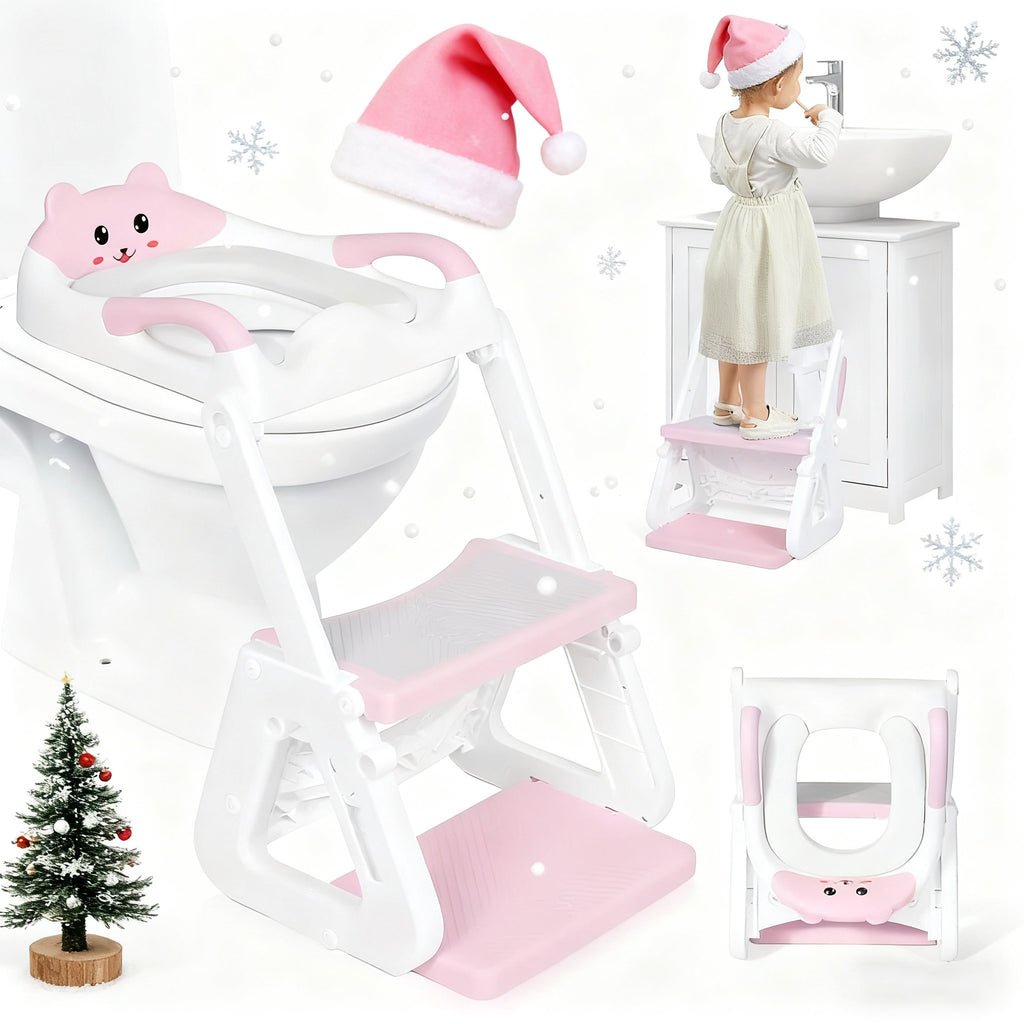 Stability Potty Training Toilet Seat with Step Stool 2-in-1 for Toddlers Boys & Girls – Adjustable Ladder & Seat Height, Splash Guard, Anti-Slip Pad, Grey – Safe & Sturdy Kids Toilet Trainer