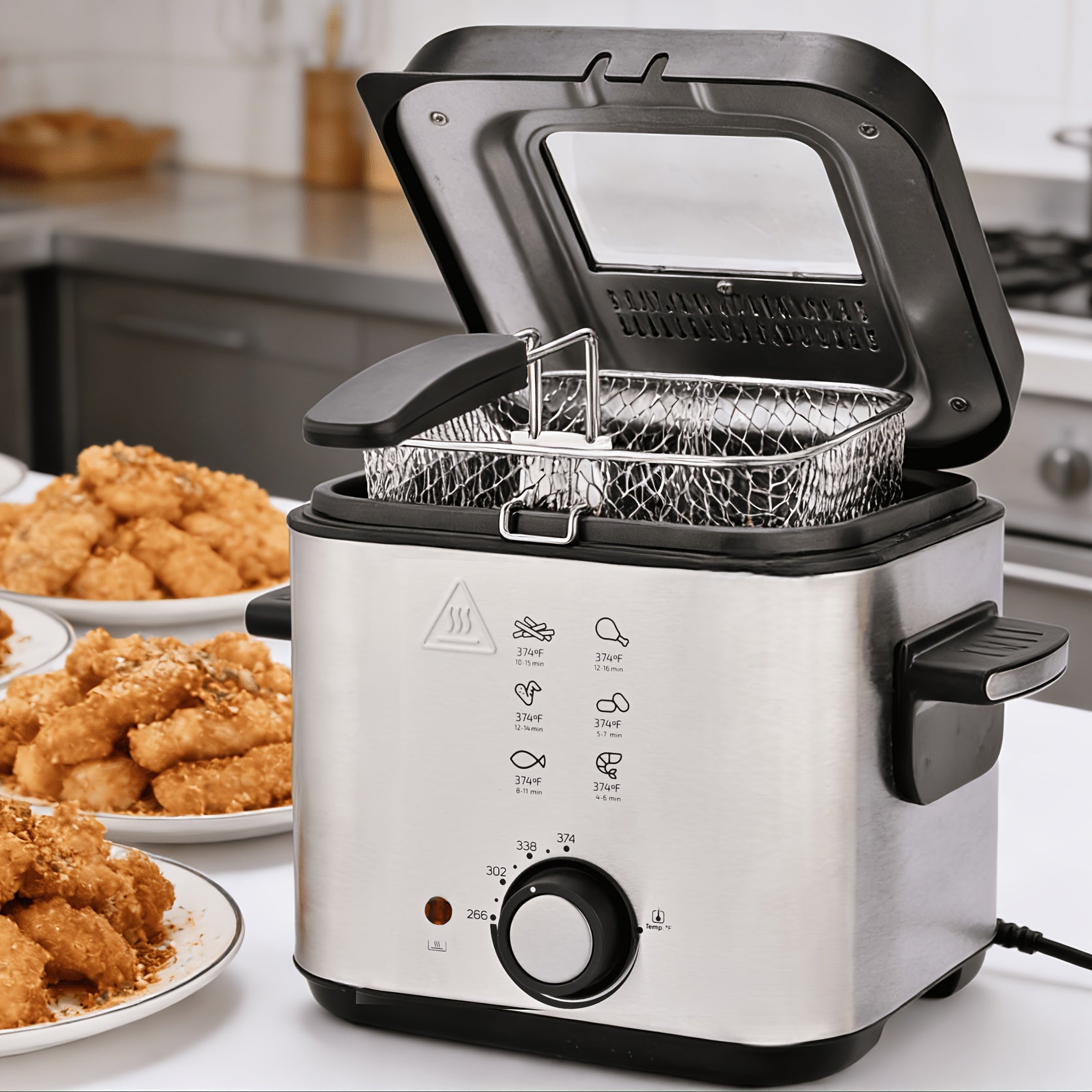 Electric Deep Fryer with Basket 84.5oz / 1.59gal – Stainless Steel, Adjustable Temperature & Timer, Odor Filter Lid, Easy Clean, Perfect for Fried Chicken, Fish, Fries & Donuts