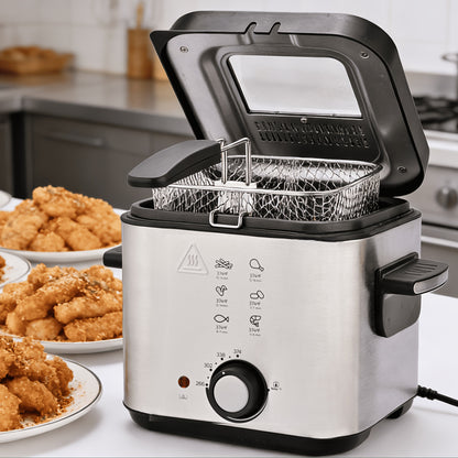 Electric Deep Fryer with Basket 84.5oz / 1.59gal – Stainless Steel, Adjustable Temperature & Timer, Odor Filter Lid, Easy Clean, Perfect for Fried Chicken, Fish, Fries & Donuts